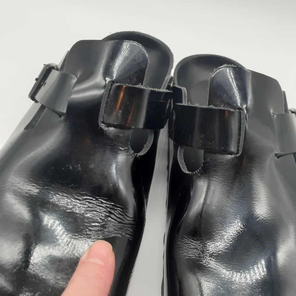 SOLD ON EBAY Birkenstock Boston Mules Patent Leather Sz 39 (8-8.5) Narrow - Picture 6 of 13